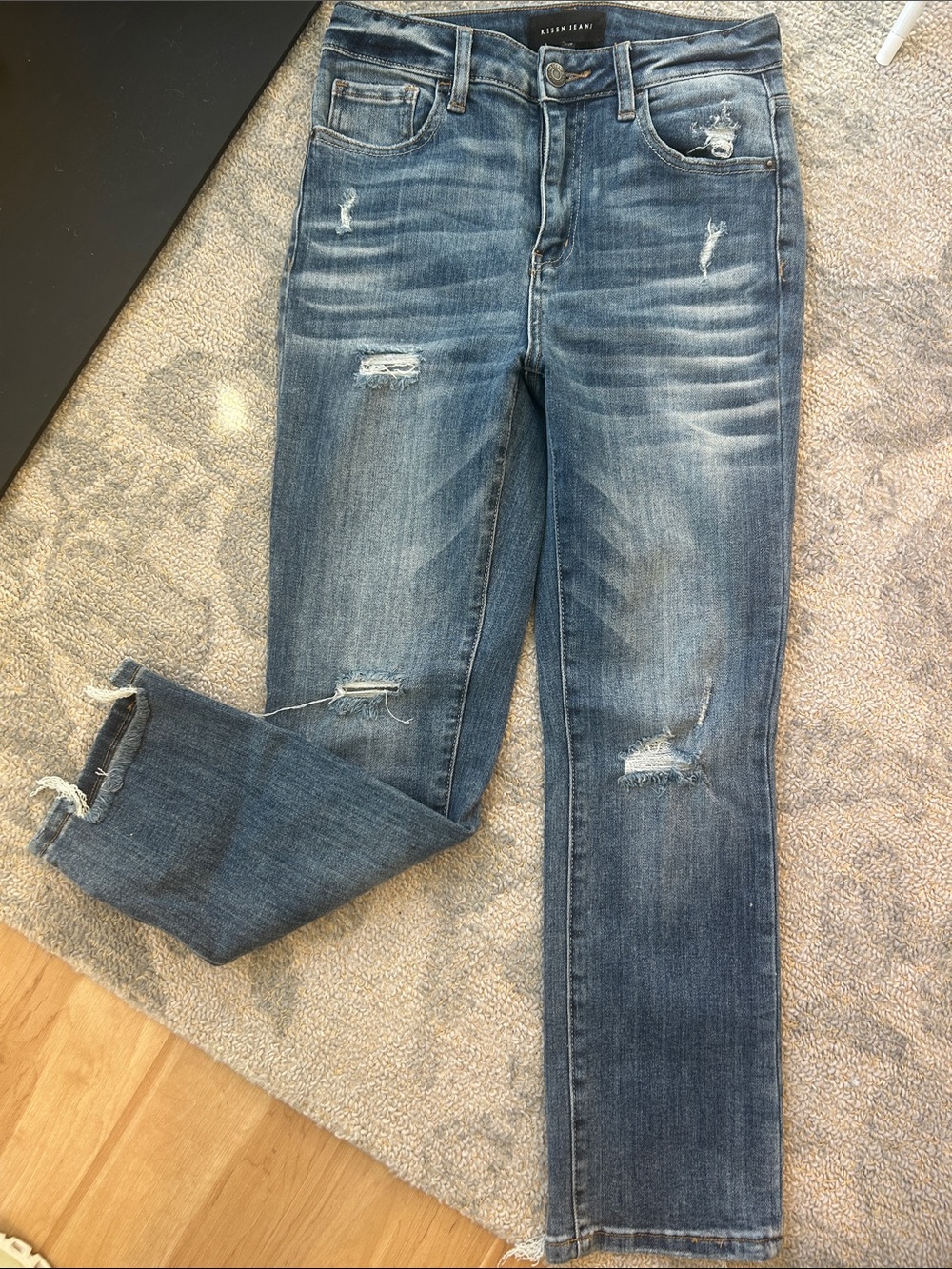Risen - Straight Leg Distressed Women's Jeans - Blue